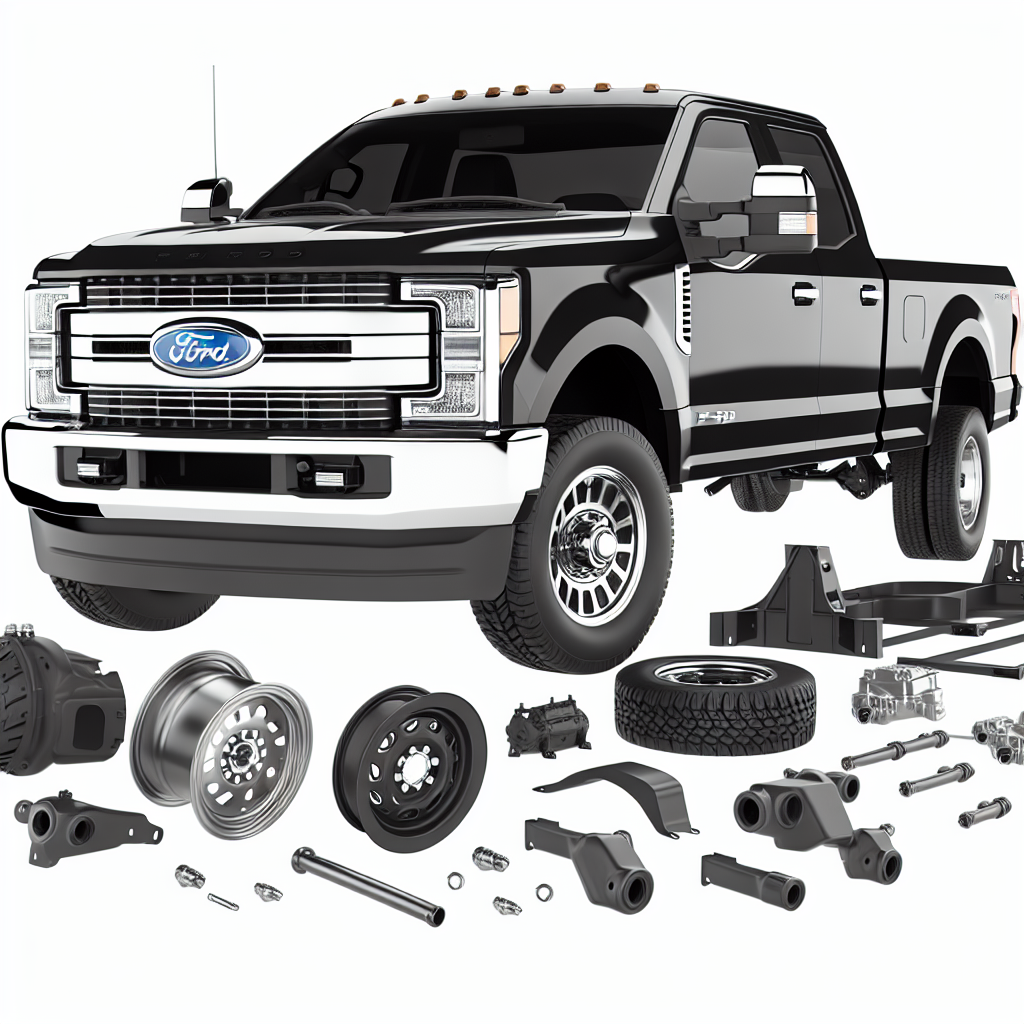 All Ford Super Duty Parts: heavy-duty pickup with assorted wheels, tires, and components.