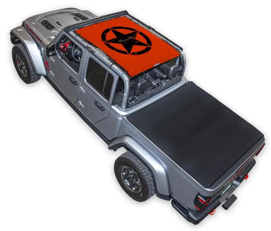 Sun shade top for Jeep Gladiator JT by SpiderWebShade, orange with black star logo