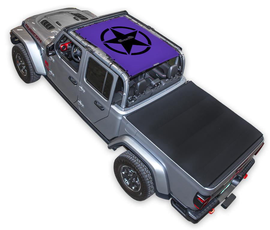 Sun shade top for Jeep Gladiator JT 2019–2026 by SPIDERWEBSHADE, purple printed star design
