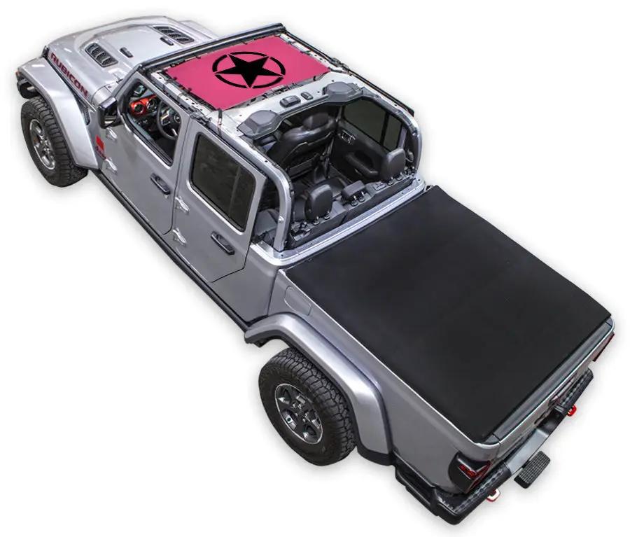 Sun Shade for Jeep Gladiator JT by SPIDERWEBSHADE; pink printed star design
