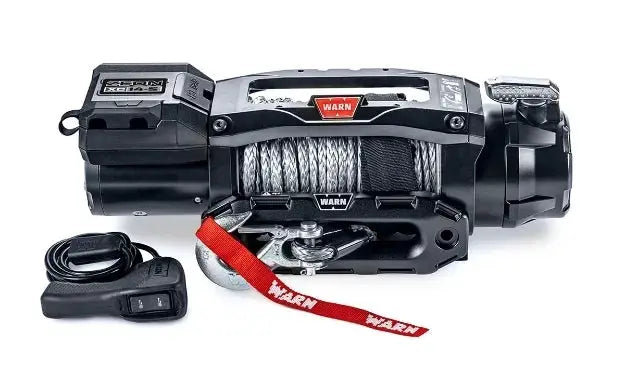 Warn ZEON XC 14-S winch with 80 ft of 3/8-in Spydura Pro synthetic rope, remote, red WARN strap