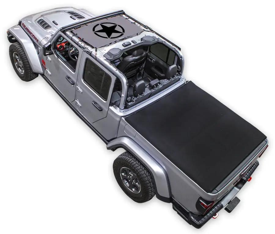 Sun shade top for Jeep Gladiator JT by SPIDERWEBSHADE; black printed shade panel.