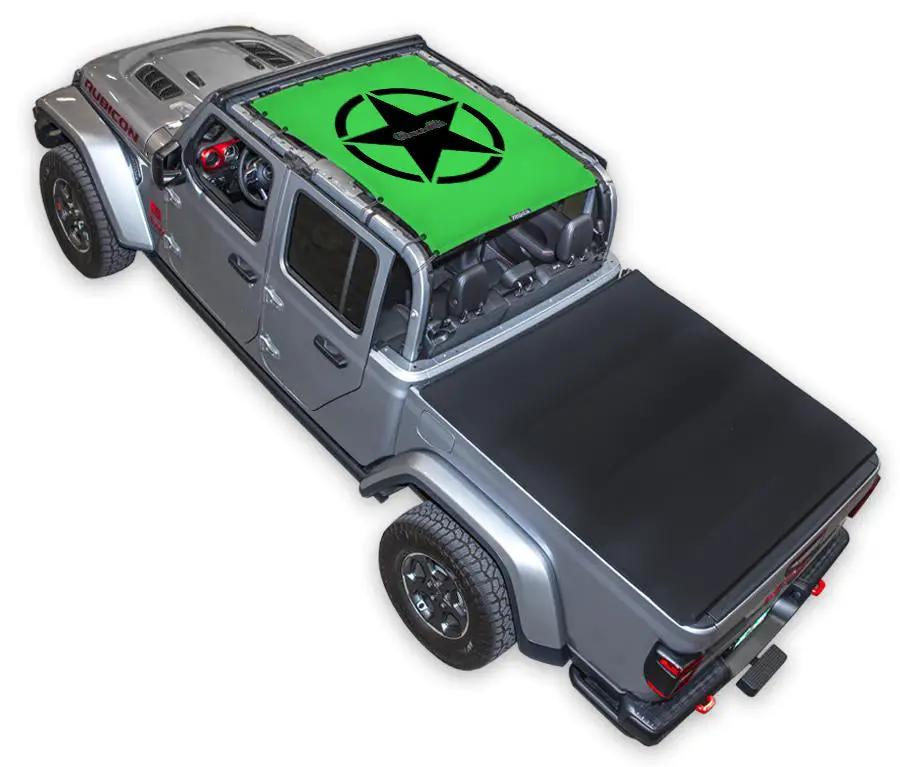 SPIDERWEBSHADE Sun Shade for 2019–2026 Jeep Gladiator JT, green printed shade top with black star logo