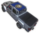 Sun shade for Jeep Gladiator JT by SpiderWebShade, blue printed top with circular seal design.
