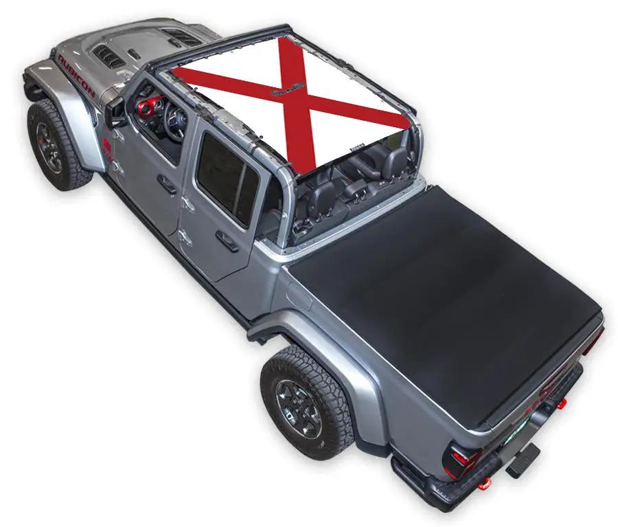Sun shade top for Jeep Gladiator JT, stock-printed red cross flag design