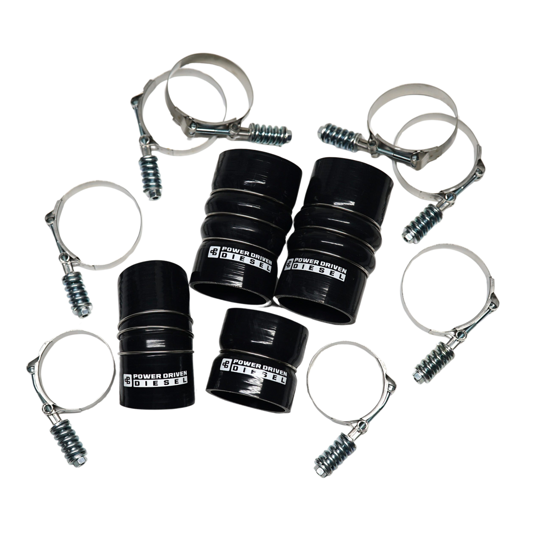 Power Driven Diesel Engine Boot Kit Ford Super Duty 03-07 with two black boots and hose clamps