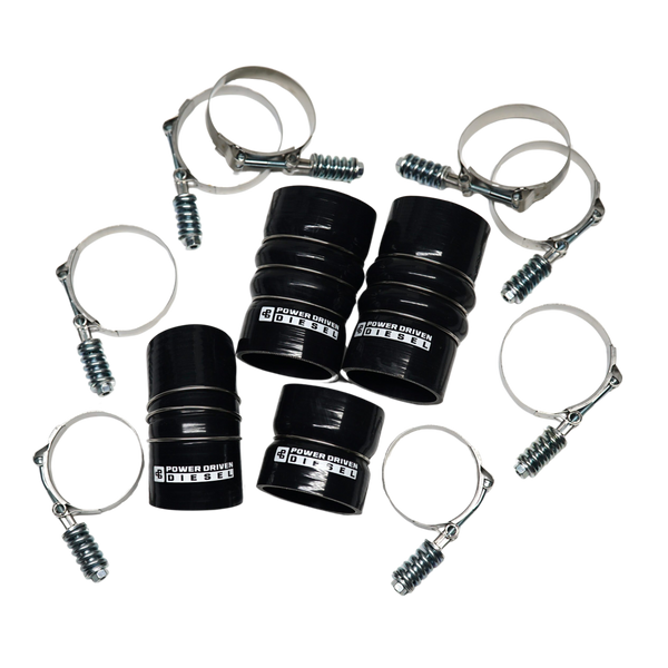 Power Driven Diesel Engine Boot Kit Ford Super Duty 03-07 with two black boots and hose clamps