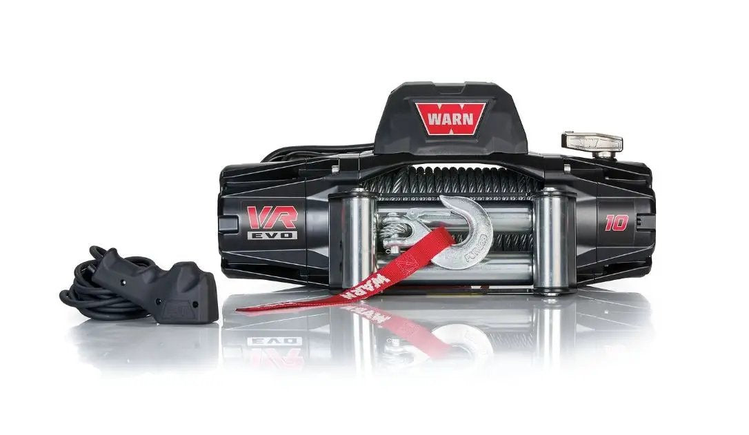 Warn VR EVO 10 winch with steel cable and red strap