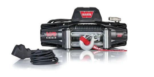 Warn VR EVO 12 12000-lb winch with steel cable and red strap