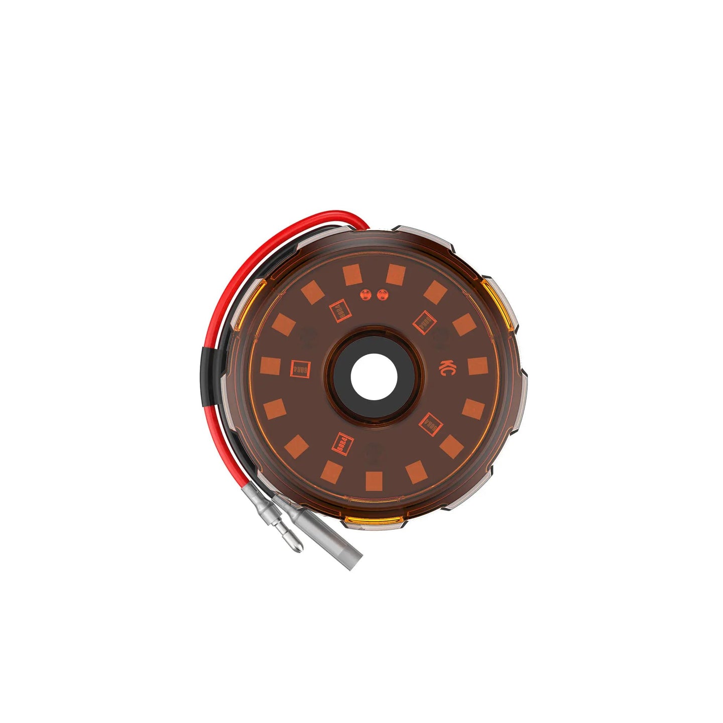 KC Hilites Cyclone V2 Amber LED 5W Flood Beam Light with replaceable lens, circular amber lens with red bezel