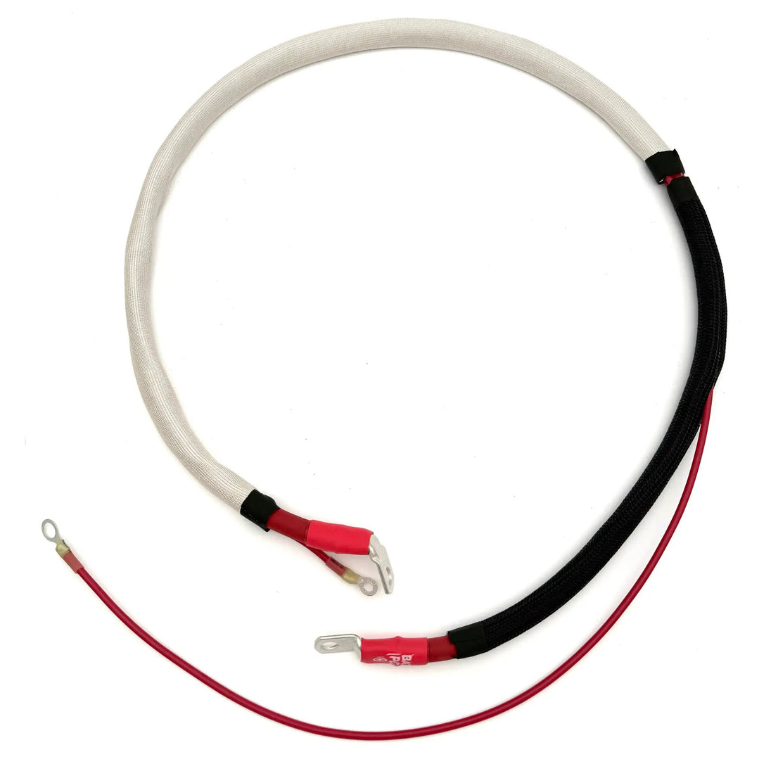 Battery cable kit for Ford Powerstroke 7.3 Diesel (1999-2003) with braided sleeving, red/black cables and lug terminals
