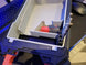 Packout Insert for M12 SDS MDD-M12SDS by Milwaukee Dave Designs, gray interior in blue Packout case with red M12 battery and drill bits