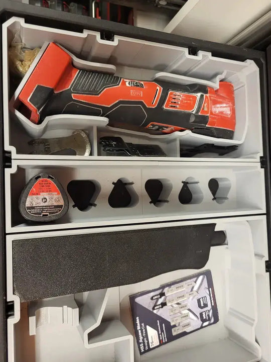 Packout Drawer Insert for M18 Brushed Multitool MDD-M18 BMT D, 10-Spot Tools; red M18 tool and accessories shown