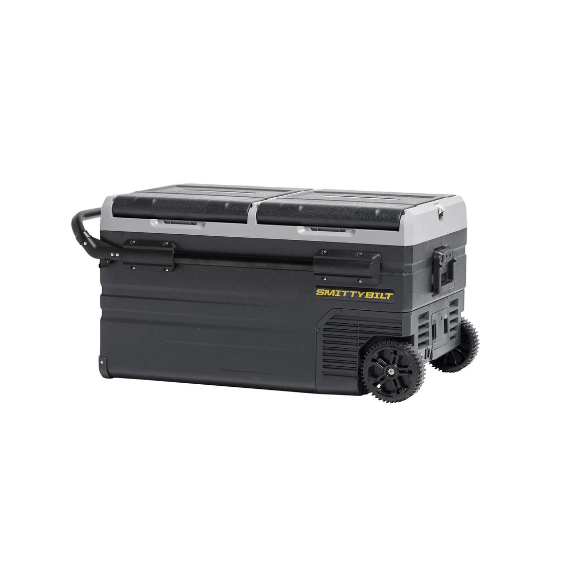 Basecamp 75L dual-zone fridge/freezer by Smittybilt, black wheeled cooler