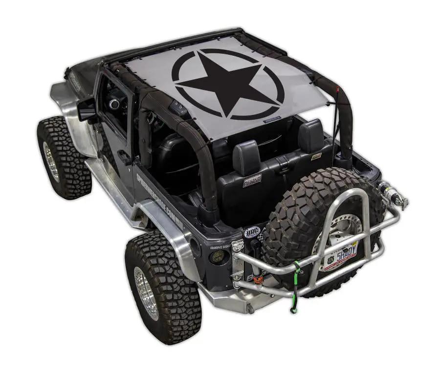 Sun Shade SpiderWebShade for Jeep Wrangler JK 2-Door with stock printed star top, fits 2007-2017