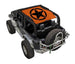Sun Shade SPIDERWEBSHADE printed orange top with black star logo on Jeep Wrangler JK 2-Door