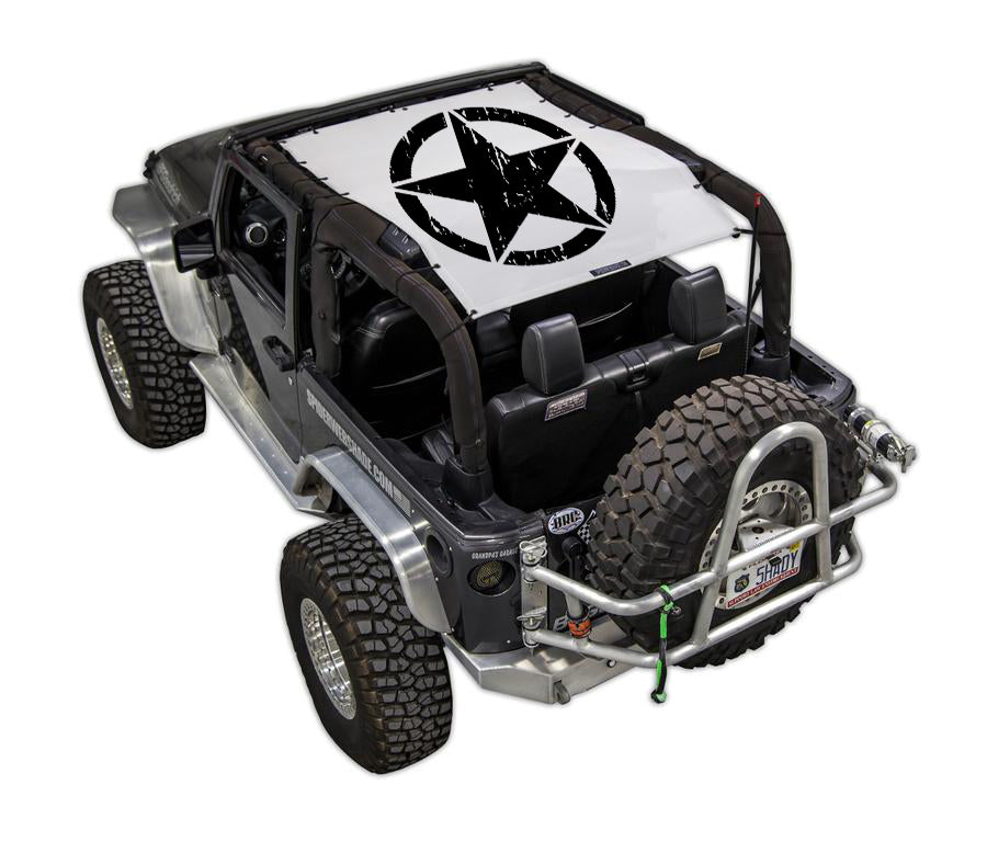 SpiderWebShade sun shade for Jeep Wrangler JK 2-Door, white top with black star logo