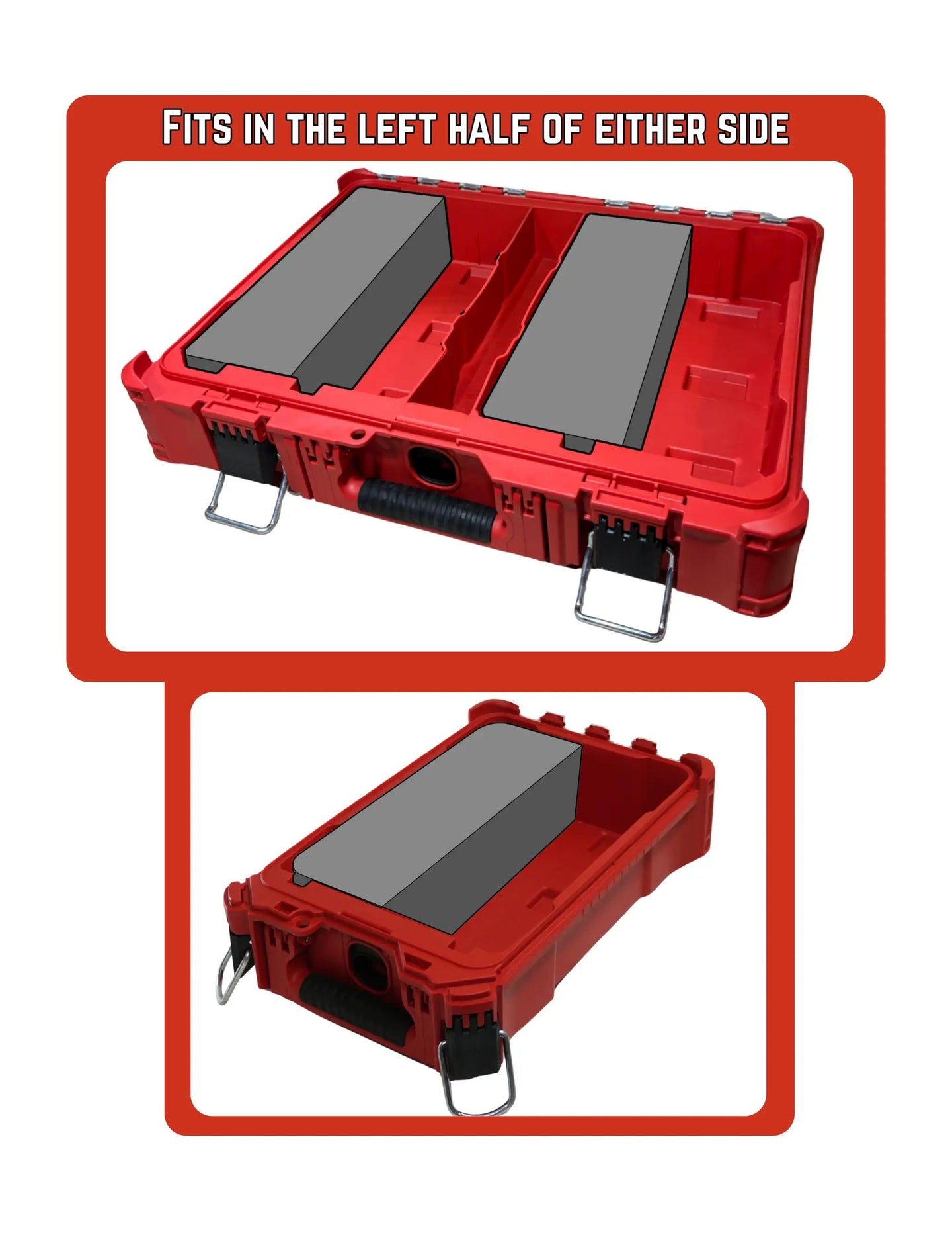 Packout SideCar Insert for M12 Right Angle Drill - 10-Spot Tools, red case with grey inserts