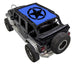 Sun shade top for Jeep Wrangler JKU 4-Door by SPIDERWEBSHADE, blue stock print with black star emblem