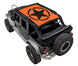 Sun shade for Jeep Wrangler JKU 4-Door by SpiderWebShade, orange top with black star logo.