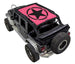 Sun shade for Jeep Wrangler JKU 4-Door by SPIDERWEBSHADE; pink printed top with black star logo