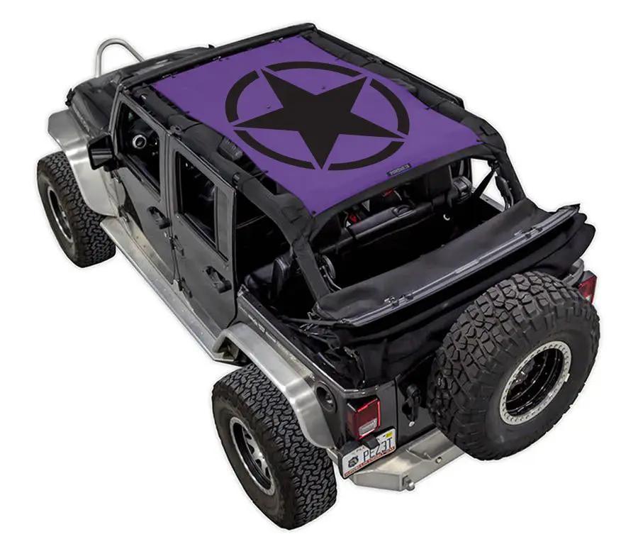 Sun shade top for Jeep Wrangler JKU 4-Door by SpiderWebShade, purple with black star logo