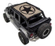 Sun shade top for Jeep Wrangler JKU 4-Door by SpiderWebShade, beige stock print with black star logo.