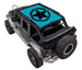 Sun shade top for Jeep Wrangler JKU 4-Door by SpiderWebShade, blue with black star logo