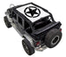 Sun shade for Jeep Wrangler JKU 4-Door by SpiderWebShade, white stock printed top with black star logo
