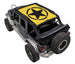 Sun Shade for Jeep Wrangler JKU 4-Door by SPIDERWEBSHADE; yellow stock printed shade with black star emblem
