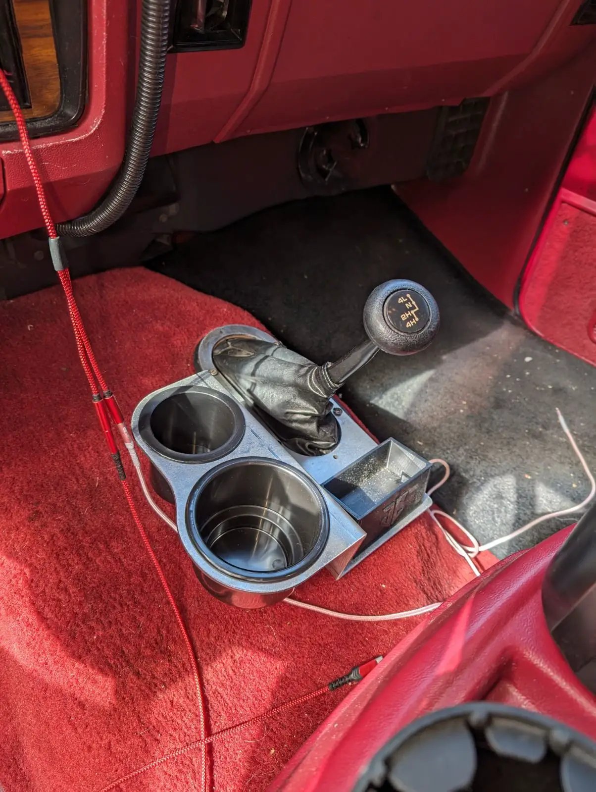 JC Customs 1st Gen Dodge Ram Shifter Mounted Cup Holder blue dual cup holder around manual gear lever