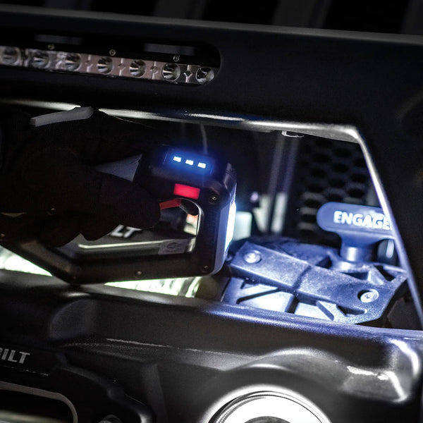 XRC Gen3 9.5K Comp Series winch with black housing, blue LED indicators and ENGAGE label