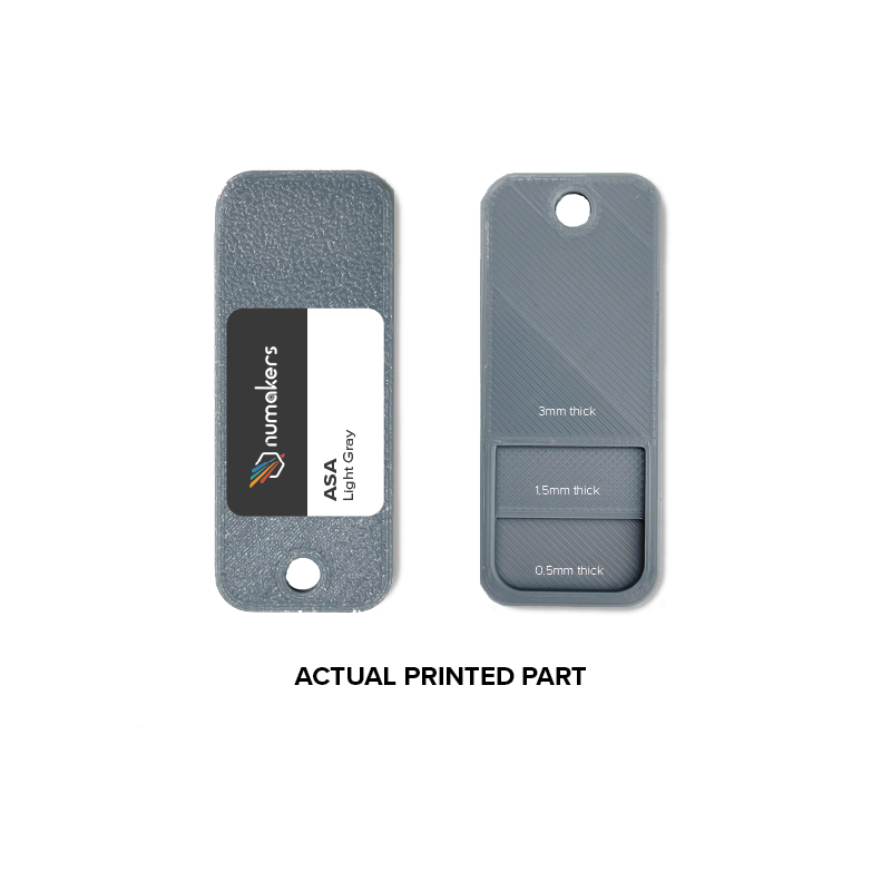 Numakers ASA Filament, light gray 3D printer accessory; actual printed 2-piece part with thickness gauges