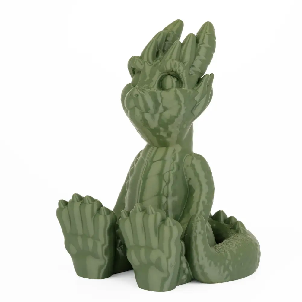 PLA+ Filament green dragon figurine, 3D-printed model