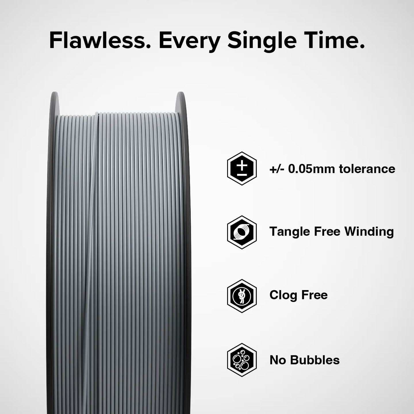 Numakers ASA filament spool in gray, a 3D printer accessory with +/- 0.05mm tolerance and tangle-free winding