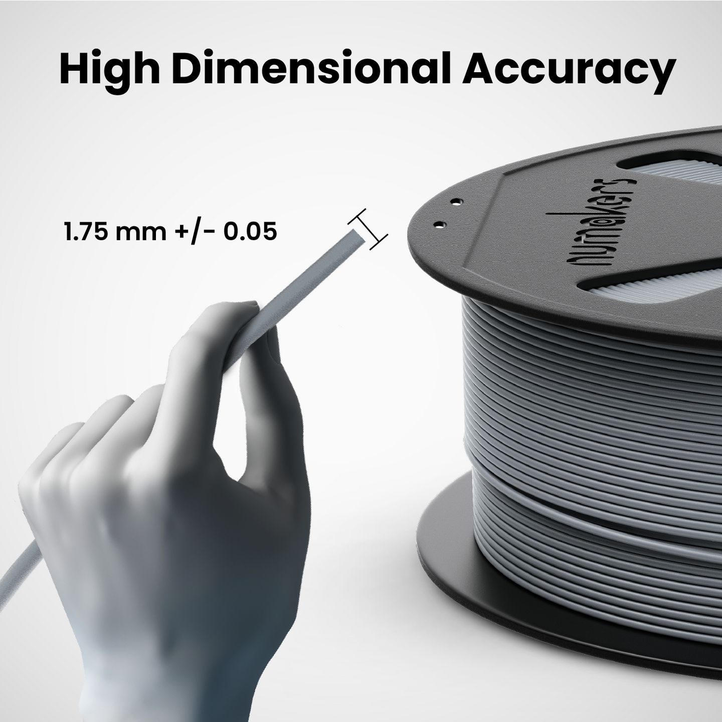 Numakers ASA filament, 1.75 mm, gray spool for 3D printers, high dimensional accuracy.