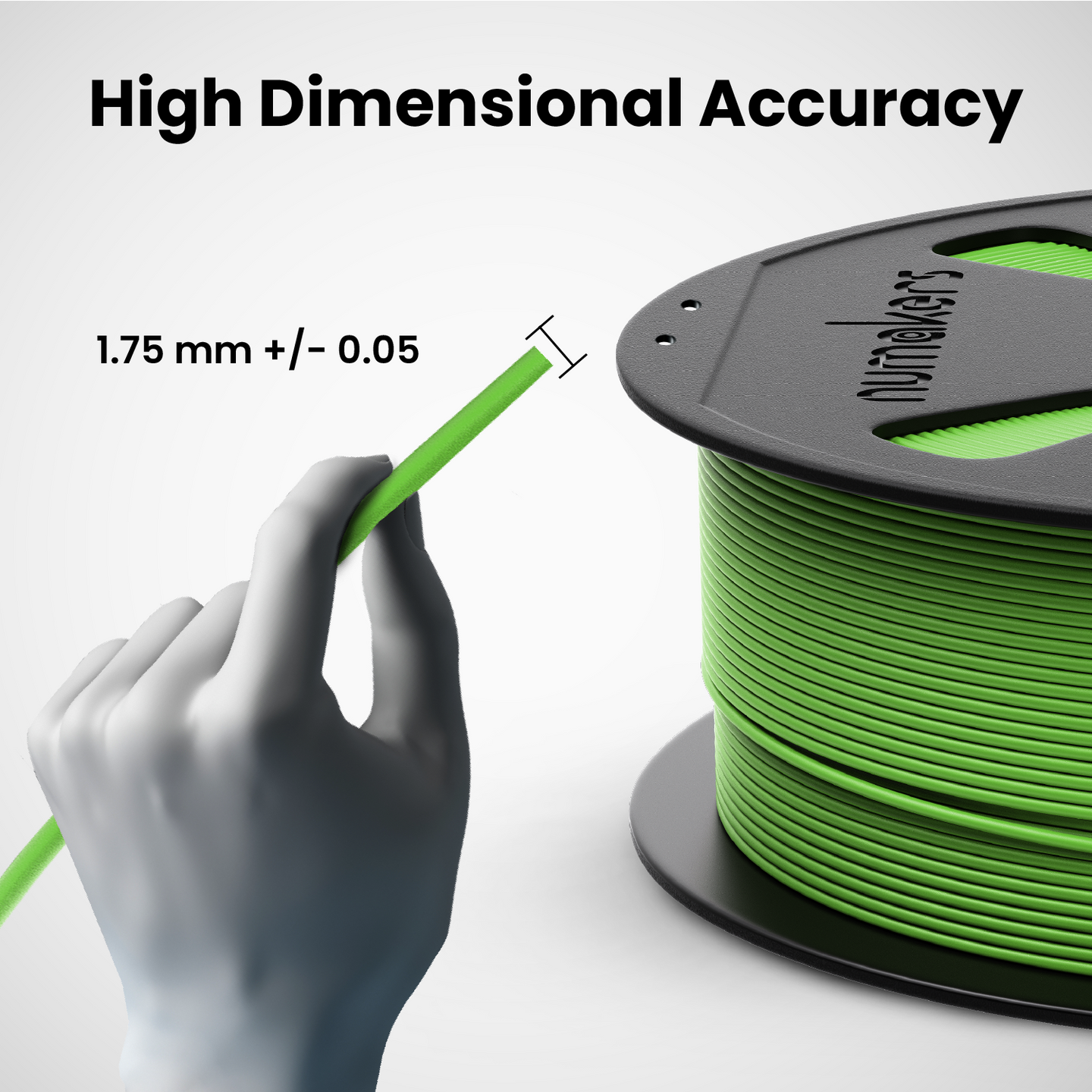 ASA Filament by Numakers, 1.75 mm green spool for 3D printing.