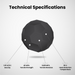 ABS Filament by Numakers, a 3D printer accessory; dark gray polygonal sphere with technical specifications labels.