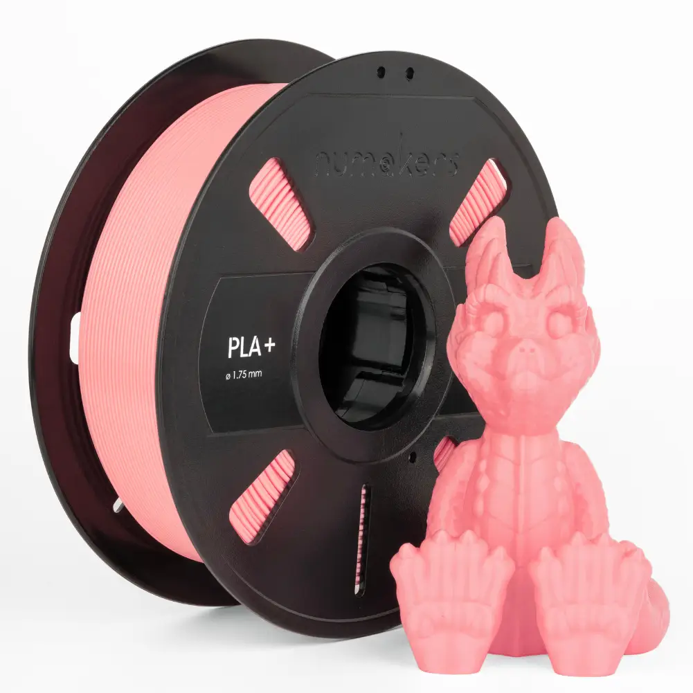 PLA+ filament spool by Numakers in pink, 1.75 mm, 3D printer accessories; pink dragon figurine included