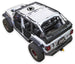 Sun shade for Jeep Wrangler JLU 4-Door by SPIDERWEBSHADE; white stock printed shade top installed.