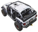 Sun shade for Jeep Wrangler JLU 4-Door by SPIDERWEBSHADE; white stock printed shade top installed.