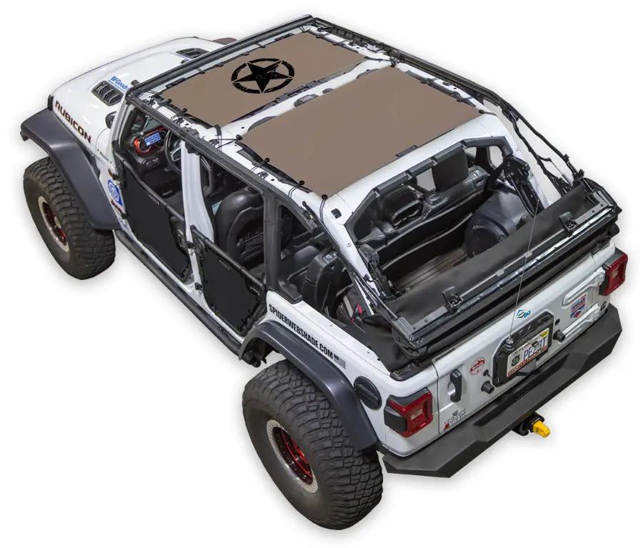 Sun shade top by SPIDERWEBSHADE for Jeep Wrangler JLU 4-Door (2018–2026) with tan panels