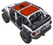 Sun shade for Jeep Wrangler JLU 4-Door by SpiderWebShade, orange stock-printed shade top.