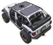 Sun Shade for Jeep Wrangler JLU 4-Door by SpiderWebShade; stock printed shade top for 2018–2026 Wrangler, shown on white SUV