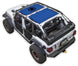 Sun shade for Jeep Wrangler JLU 4-Door by SPIDERWEBSHADE, blue stock-printed shade top.