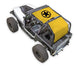 Sun shade top for Jeep Wrangler YJ (1987–1996) by SPIDERWEBSHADE, yellow printed shade with black star emblem.