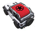 Sun shade top for Jeep Wrangler JL 2-Door by SPIDERWEBSHADE, red printed shade with black star emblem