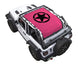 Sun Shade for Jeep Wrangler JL 2-Door by SpiderWebShade; pink printed shade with black star emblem.