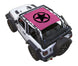 SpiderWebShade sun shade for Jeep Wrangler JL 2-Door, pink printed canopy with black star logo on white Jeep