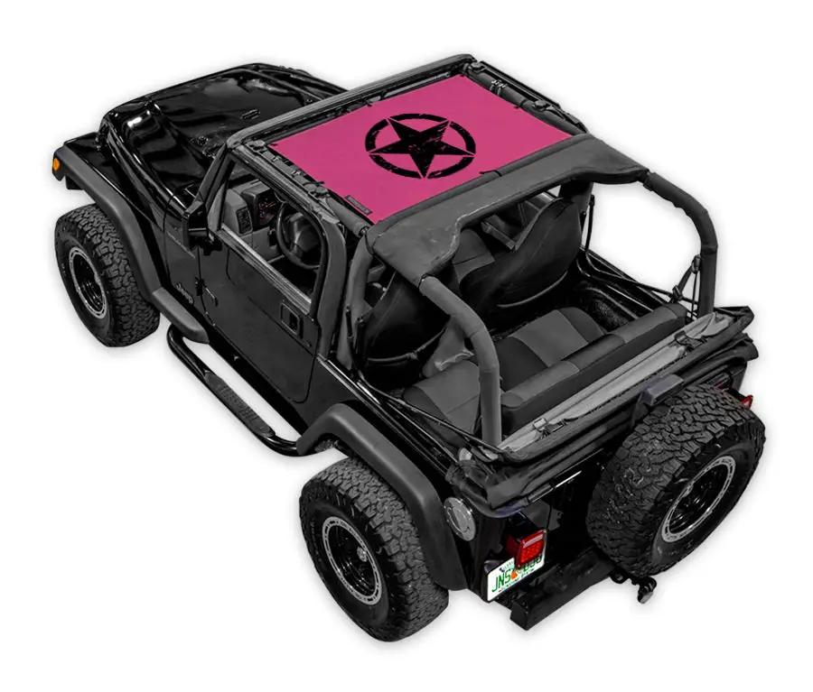Sun Shade for Jeep Wrangler TJ by SpiderWebShade, pink top with black star logo